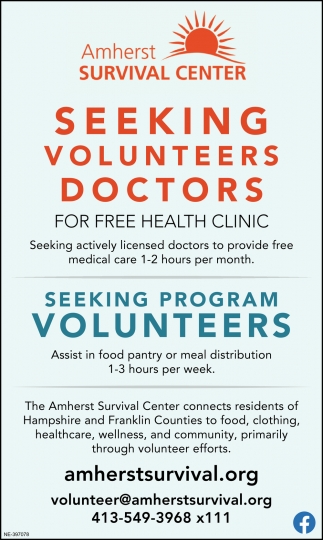 Seeking Volunteers Doctors, Amherst Survival Center , Amherst, MA