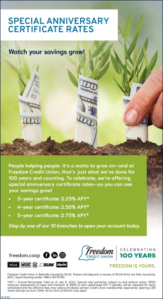 Special Anniversary Certificate Rates
