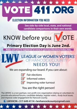 Know Before You Vote, League Of Women Voters, Greenfield, IN