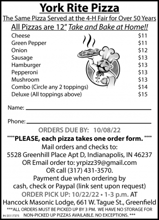 The Same Pizza Served At The 4H Fair For Over 50 Years, York Rite Pizza