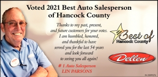 Voted 2021 Best Auto Salesperson Of Hancock County
