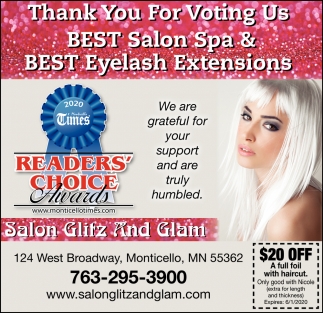 Thank You for Voting Us Best Salon Spa & Best Eyelash Extensions, Salon  Glitz And Glam,