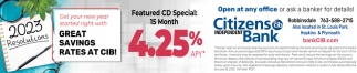 Featured CD Special 15 Month, Citizens Independent Bank, Edina, MN