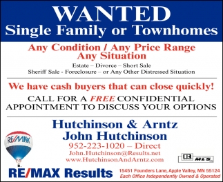 Wanted Single Family Or Townhomes Re Max Results Hutchinson Arntz Apple Valley Mn