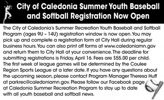 Summer Youth Baseball and Softball Registration Now Open