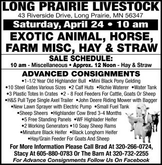 Exotic Animal, Horse, Farm Misc, Hay & Straw