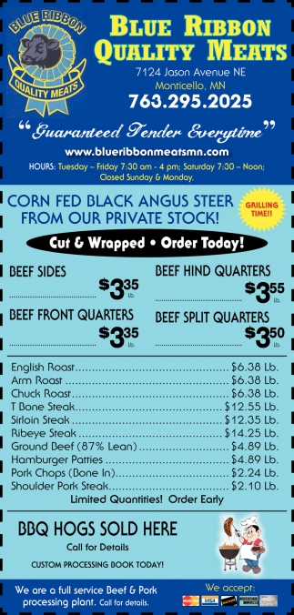 Corn Fed Black Angus Steer From Our Private Stock!
