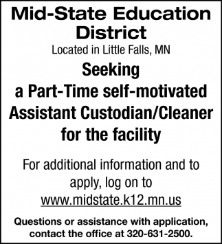Self Motivated Assistant Custodian, Cleaner