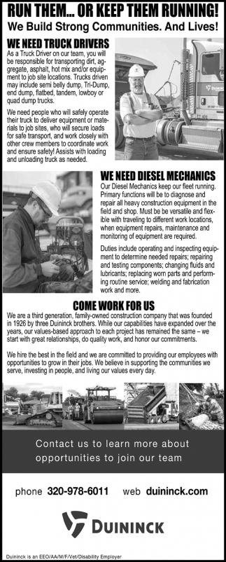 Truck Drivers, Diesel Mechanics