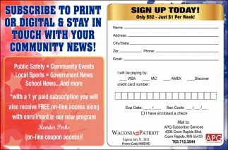 Subscribe To Print Or Digital & Stay In Touch With Your Community News!