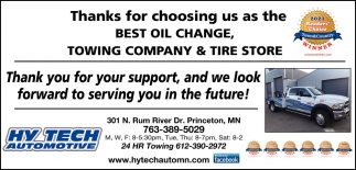 Thanks For Choosing Us As The Best Oil Change, Towing Company & Tire Store