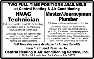 HVAC Technician, Master Journeyman Plumber