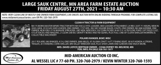 Large Sauk Centre, MN Area Farm Estate Auction