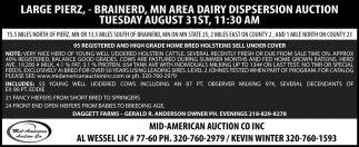 Large Pierz-Brainerd, MN Area Dairy Dispsersion Auction