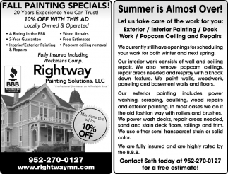 Summer Painting Specials!