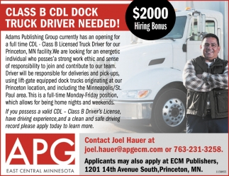 Class B CDL Dock Truck Driver Needed!