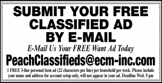 Submit Your Free Classified Ad by E-Mail