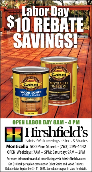 Labor Day $10 Rebate Savings!