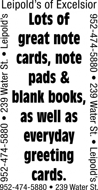 Lots Of Great Note Cards, Note Pads & Blank Books, As Well As Everyday Greeting Cards