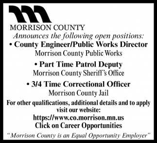 County Engineer/Public Works Director, Patrol Deputy, Correctional Officer