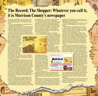 The Record, The Shopper: Whatever You Call It, It Is Morrison County's Newspaper