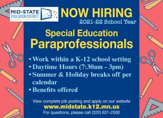 Now Hiring Special Education Paraprofessionals