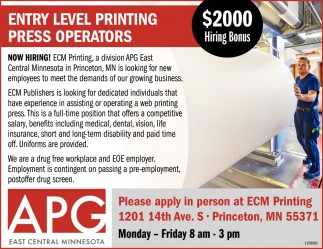 Entry Level Printing Press Operators