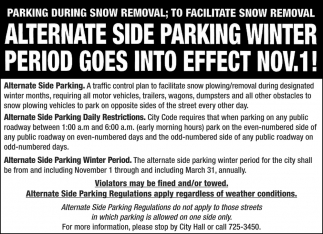 Alternate Side Parking Winter Period Goes Into Effect Nov. 1!