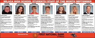 Milaca High School Students / Staff Of The Month Septermbet