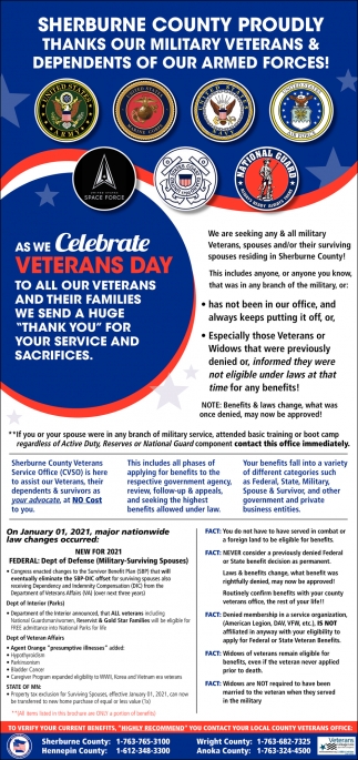 Sherbourne County Proudly Thanks Our Military Veterans & Dependents Of Our Armed Forces!