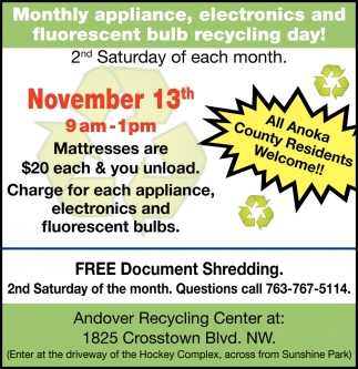 Monthly Appliance, Electronics And Fluorescent Bulb Recycling Day!