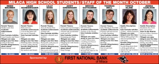 Milaca High School Students / Staff Of The Month Septermbet
