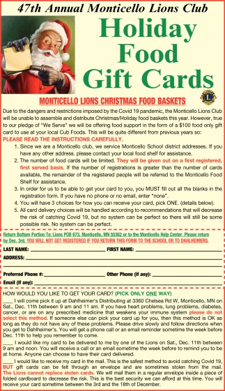 Monticello Lions Christmas Food Baskets