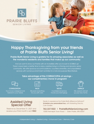 Happy Thanksgiving From Your Friends At Prairie Bluffs Senior Living!