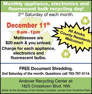 Monthly Appliance, Electronics And Fluorescent Bulb Recycling Day!