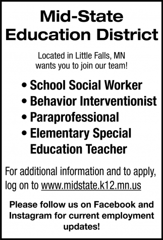 School Social Worker, Behavior Interventionist, Paraprofessional, Elementary Special, Education Teacher
