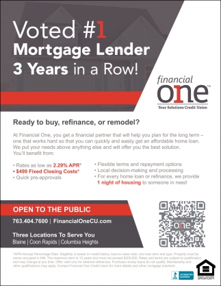 Voted #1 Mortgage Lender 3 Years in a Row