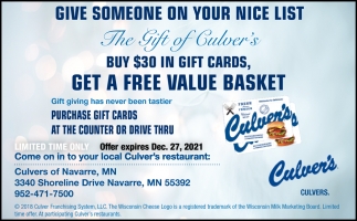 Give Someone On Your Nice List The Gift Of Culver's