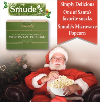 Simply Delicious, One of Santa's Favorite Snacks, Smude's Microwave Popcorn