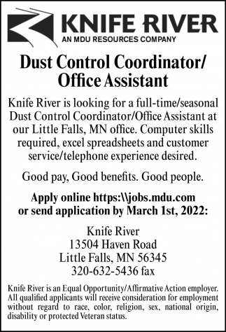 Dust control Coordinator / Office Assistant