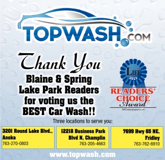 Thank You Anoka County for Voting Us the Best Car Wash 4 Years in a Row!