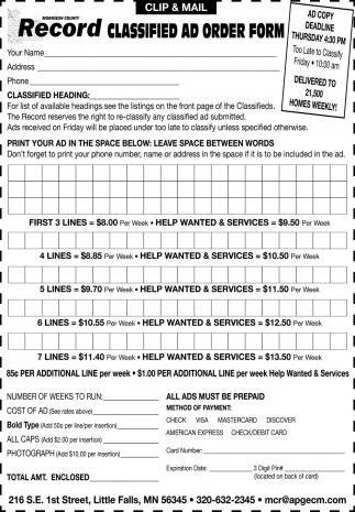 Classified Ad Order Form