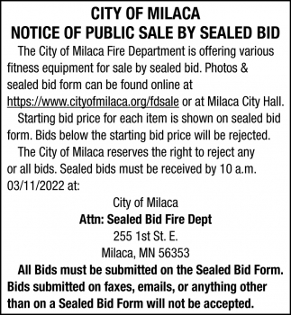 Notice OF Public Sale By Sealed Bid