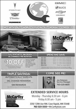 McCarthy Auto World Servicing All Gm Makes & Models