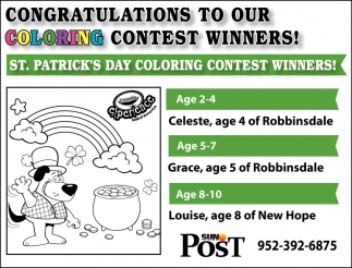 St. Patrick's Day Coloring Contest Winners!