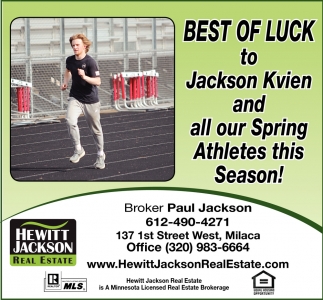 Best Of Luck To Jackson Kvien And All Our Spring Athletes This Season!