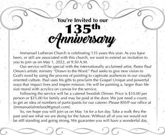 You're Invited To Our 135Th Anniversary