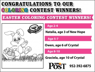 Congratulations To Our Coloring Contest Winner