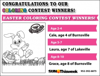 Congratulations To Our Coloring Contest Winners!
