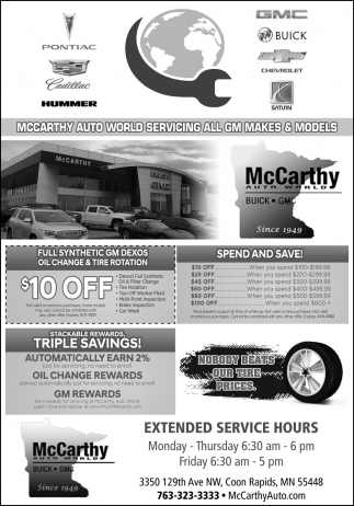 McCarthy Auto World Servicing All GM Makes & Models